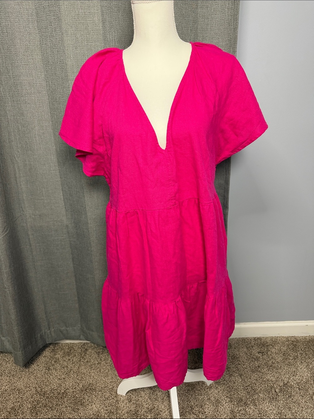 Universal Thread Hot Pink V-Neck Tiered Mini Dress